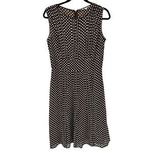 Sandra‎ Darren Brown White Polka Dot Sheer Sleeveless Scoop Neck Dress Size 10